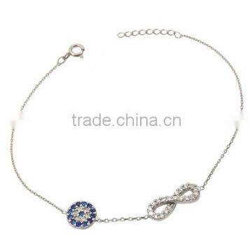 High Quality Fashion 925 Sterling Silver Evil Eye Infinity Brancelet Silver Infinity Lucky Eye Bracelet