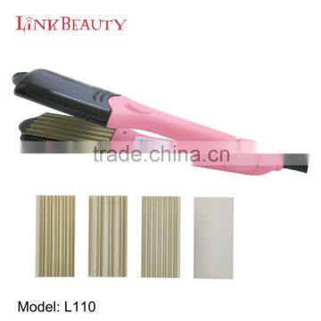 Professional Create your Own Brand LED Display Ceramic New 4 Plates Interchangeable Plate Hair Crimper