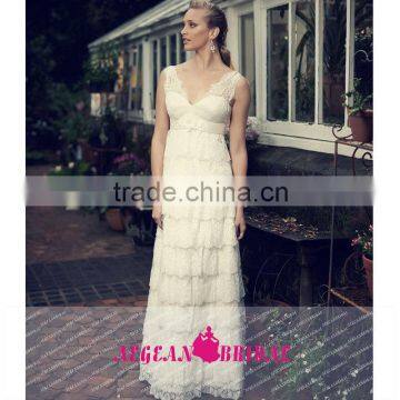 GS24 Hot Sale Sexy V Neck Lace Backless Wedding Dress Applique Floor Length Vestido De Novia Sirena 2015