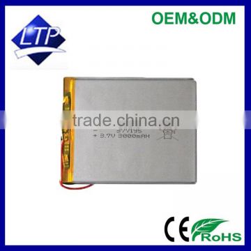 Factory Direct selling Rechargeable 377195 small lithium polymer battery 3.7V 3000mah polymer battery for Tablet PC