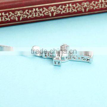 925 Sterling Silver Dancing Stone Gemstone Cross Pendant Jewelry SPG893W photo-2