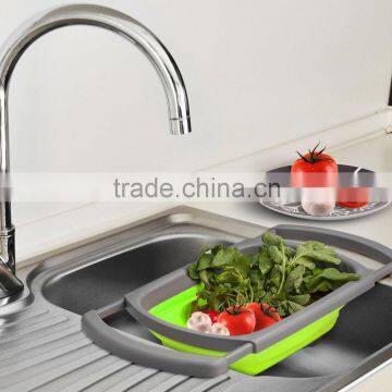 Kitchen Collapsible Silicone Colander Strainer Expands to 24 Over the Sink Basket Cooking Water Drainage