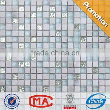 JTC-1313 Symphony stone mosaic tile with mirror silver glass and forst crystal chips wall tile