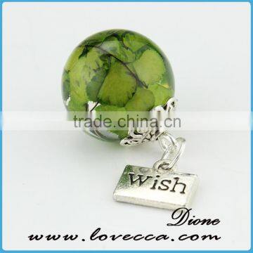 resin ball with real planter with wish charm pendant jewelry