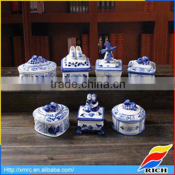 Custom antique delft blue porcelain jewelry gift boxes