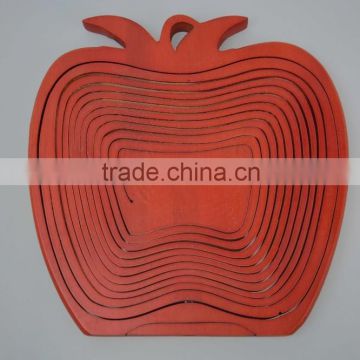 2015 New Year House Gift Display Red Bamboo Wood Apple Collapsible Fruit and Bread Rack Floding Basket