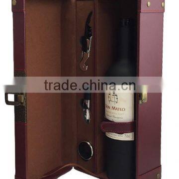 deluxe single bottle artificial PU leather wine box with wine accessories