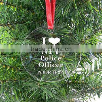 Personalized I Love My Police Officer Clear Acrylic Hanging Christmas Tree Ornament with Red Ribbon Perfect Holiday Gift!