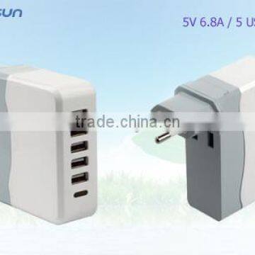 AobosunType C, QC2.0, IQ Chip 5 Port USB Charger, 5V 10A CE, UL, FCC Approved photo-5