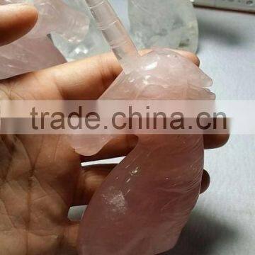 Hand Carving Natural Rose Quartz Crystal Unicorn For Home Decoration photo-4