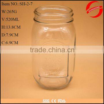 Clear 500ml coutry style quality glass mason storage food jar wholesale with lid