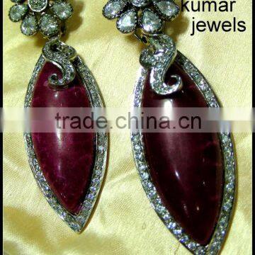 Wine color stone earrings