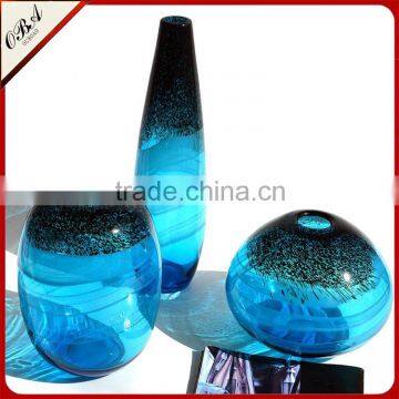 Mouth Blowing Sea Blue Color A Set Of Art Mediterranean Style Glass Vase For Centerpieces Wedding photo-2