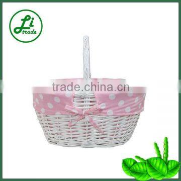 white spot linen wicker basket