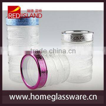 round glass storage jar with plastic electroplating lid