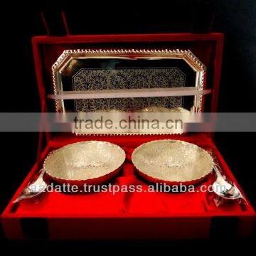 Home Decoration Gift Item Beautiful Handmade Silver Plated Gift Bowl Spoon Set photo-3