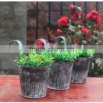 Bulk Antique Black Galvanized Outdoor Wall Hanging Metal Planter photo-3