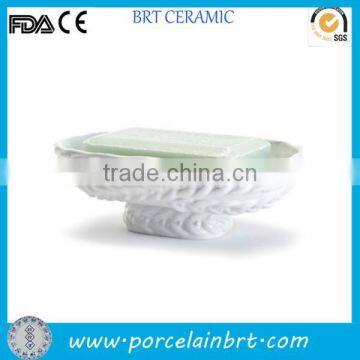 white ceramic braid design pedestal soap dish