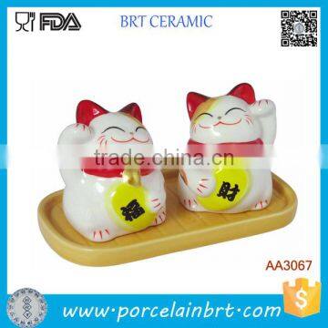 Cute Pair Lucky Cat for Gift Home Decor Ceramic Maneki Neko