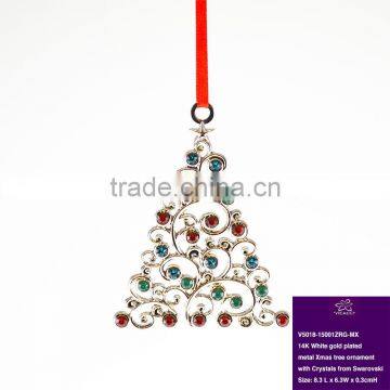 14K White Gold Plated Metal Xmas Tree Ornament with Crystals from Swarovski