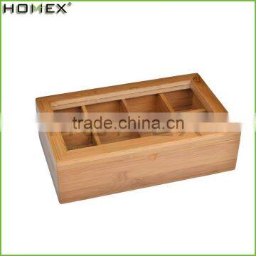Bamboo Tea Bag Storage Box With Lock And Clear Window/Homex_Factory