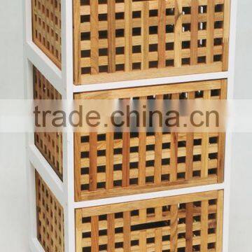 Oil Chinese Catalpa Wood Grid Three Layers of Cabinets