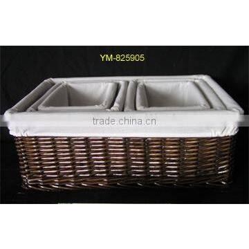 Set of 5 willow storage basket with lining