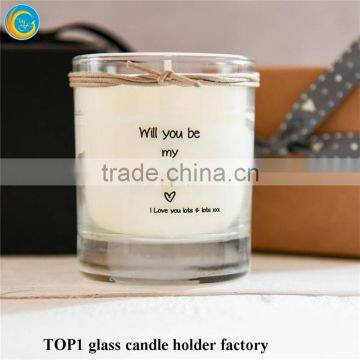 black candlestick holder sprayed white or black glass candle jar printed with gold logo made in China