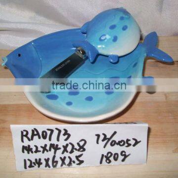 Hand Made Fish Shape Ceramic Cake Plate & Butter Knife for Supply
