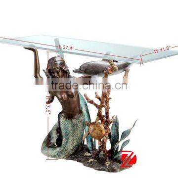 Bronze Decorative Furniture Unique Table Base With Mermaid Statue photo-2