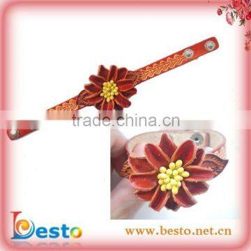 unique leather bracelet with leather flower