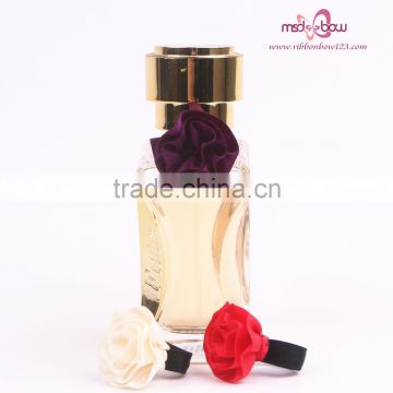 Decoration satin flower perfume bottle ribbon bows with elastic loop