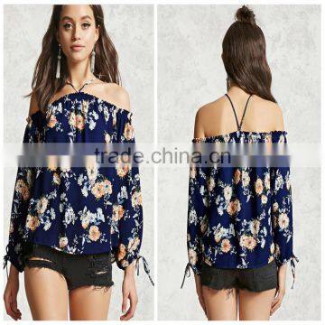 Ladies Off The Shoulder Long Sleve Floral Print Casual Top