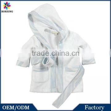 White Cotton Hooded Long Sleeve Robe Baby Boys Girls Unisex Terry Soft Printed Bathrobe