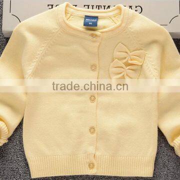 OEM 100% Cotton Knitted Cute Bows Girls Pink Cardigan Sweaters