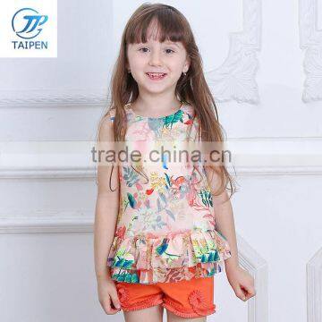 Wholesale Summer Sleeveless Beautiful Boutique Round Neck Sweet Girls t-shirt with Flowers Full Printed