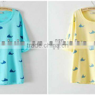 mid- long sleeve water printing plane design blouse for lady