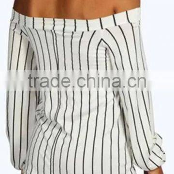 Runwaylover EY2357B New Style 2017 Ladies Fashion Off-Shoulder Stripe Blouse photo-2
