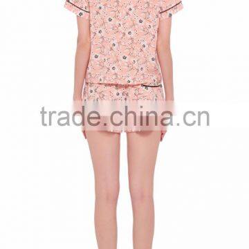 Cherry Blossom Printed Silk Sexy Adult Footie Pajamas Ladies Western Sets photo-3