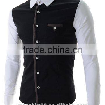 2017 Latest Designer Contrast Collar and Sleeve Slim Fit Dress Men Shirt photo-3