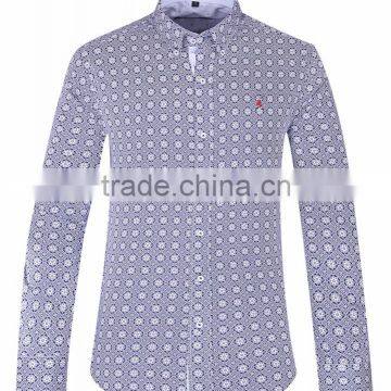 2017 Men's Long Sleeve Graphic Printed Slim Fit Shirt With Contrast Collar and Cuff photo-2