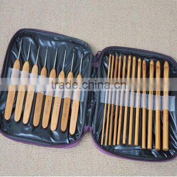 20pcs bamboo crochet hook set with purple PU case