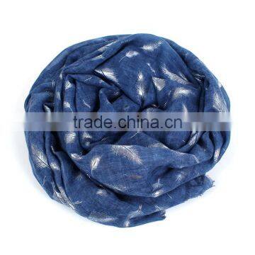 Cotton Polyester Blend Scarves & Wraps Rectangle Silver Blue Feather Scarf Wholesale photo-3