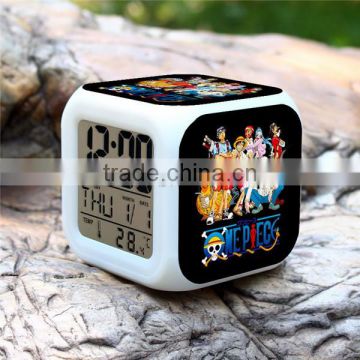 (High Quality)One Piece Colorful Clock Luffy LED Desk clock,Alarm Digital Clock,DIY Clock