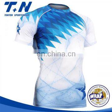 customized short sleeve printed sublimation lycra rash guards wholesale