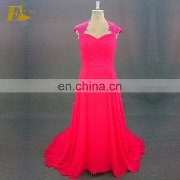 Elegant Lace Cap Sleeve Pink Chiffon Long Bridesmaid Dress Made In China photo-1