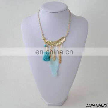 Bohemian leaves pendant gold necklace turquoise stone tassel necklace