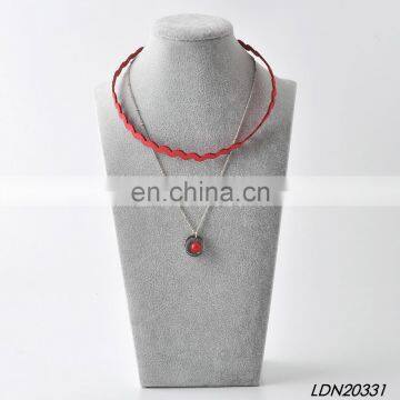 Garnet coral beads pendant necklace red suede leather choker necklace sets