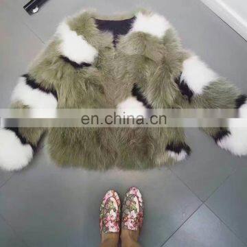 Round Collar Tea Green Color Fox Fur Coat, Blue Fox Red Fox Silver Fox Fur Mixed Fashion Short Size Coat S M L photo-6
