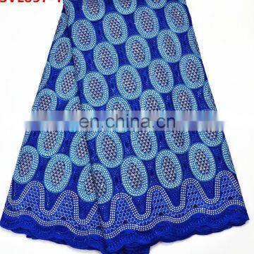 Royal blue cotton African lace fabric / African Swiss voile lace with stones